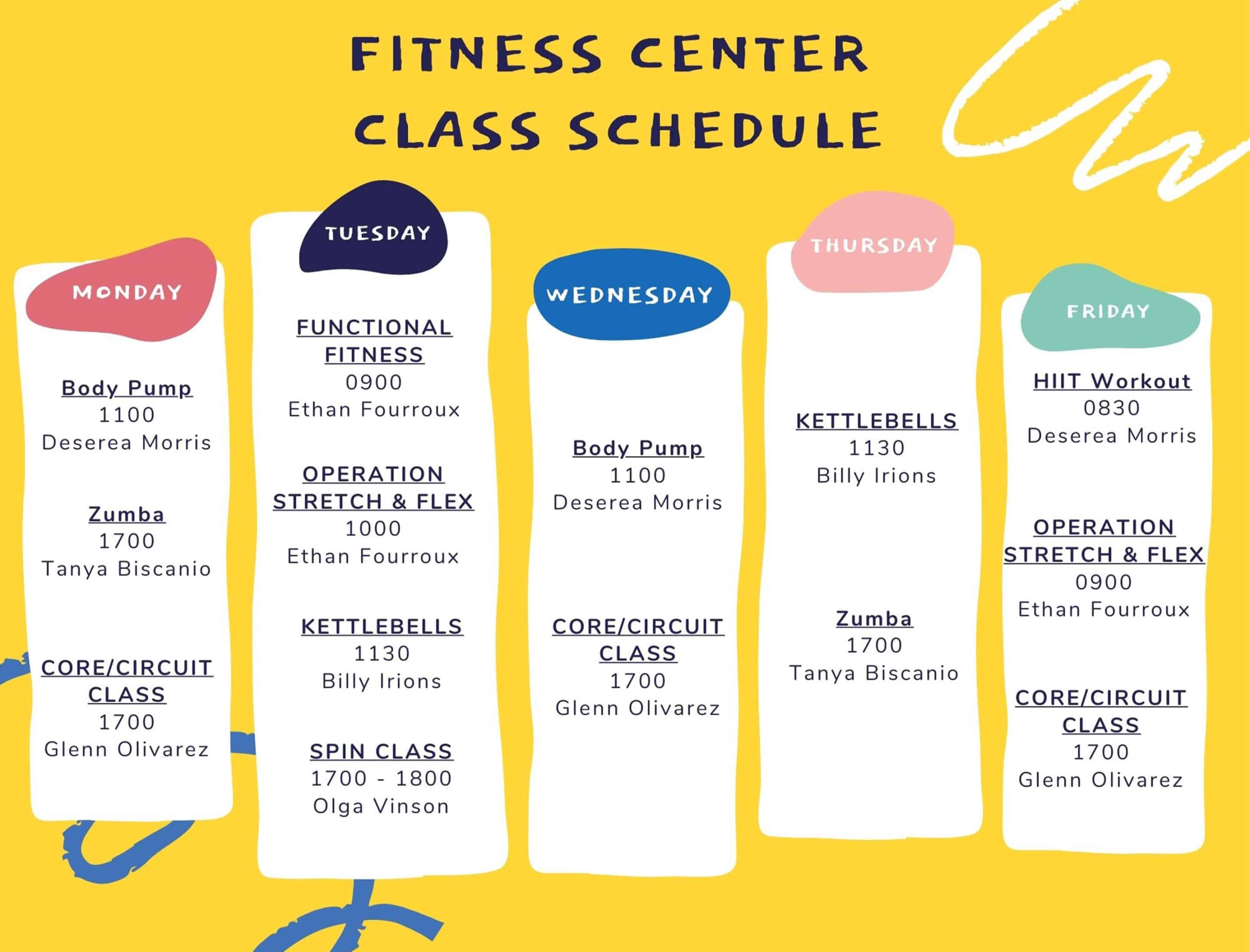 Fitness Center Class Schedule